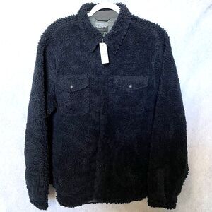 J.Crew Nordic Sherpa Fleece Shirt Jacket Dark Blue Mens Size L Button Up Pockets